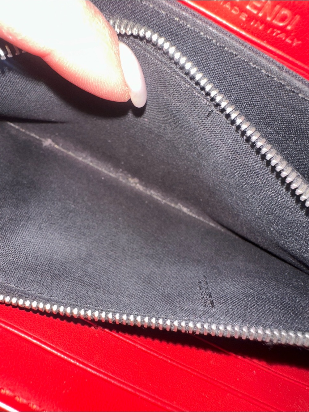 Fendi Black Zucca Canvas Zip Wallet with Red Logo Accent - Picture 6 of 7